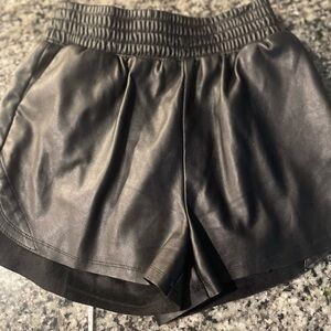 Olivaceous Faux Leather Jogger Style Shorts
